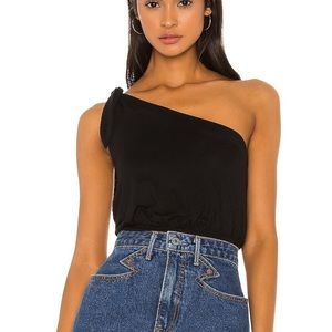 Free People Black Shindig One Shoulder Tie Tank Top, size Small